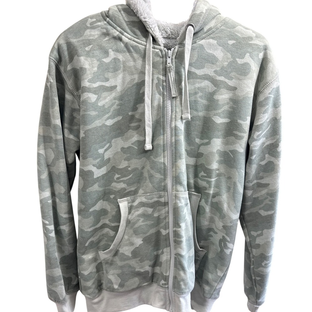 Blue Mountain Womens Camo Sherpa Lined Full Zip Hoodie Sage Green Gray Size M